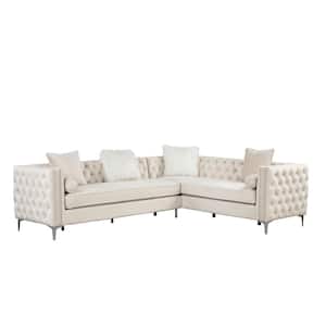 108 in. W Convertible Sectional Sofa L Shaped Velvet Modern Sectional Sofa in. Beige