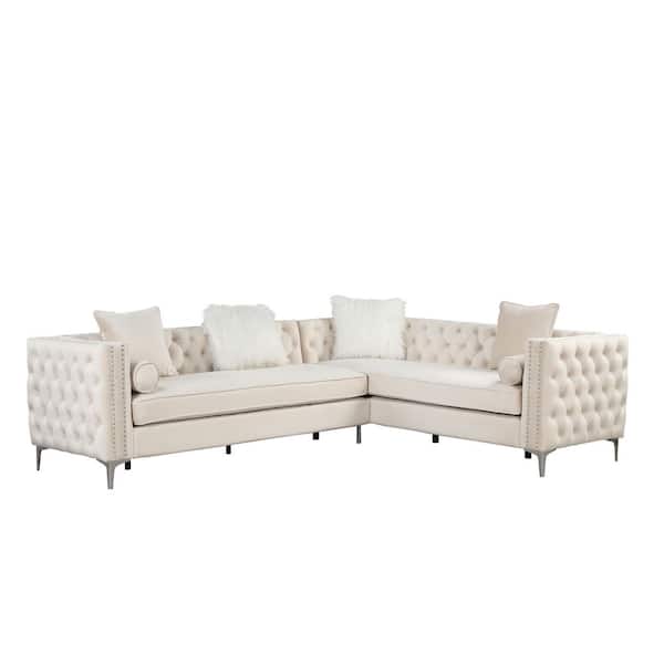 Morden Fort 108 in. W Convertible Sectional Sofa L Shaped Velvet Modern Sectional Sofa in. Beige