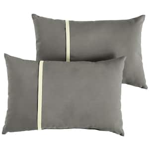 Sunbrella Charcoal Grey with Ivory Rectangular Outdoor Knife Edge Lumbar Pillows (2-Pack)
