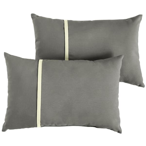SORRA HOME Sunbrella Charcoal Grey with Ivory Rectangular Outdoor Knife Edge Lumbar Pillows (2-Pack)