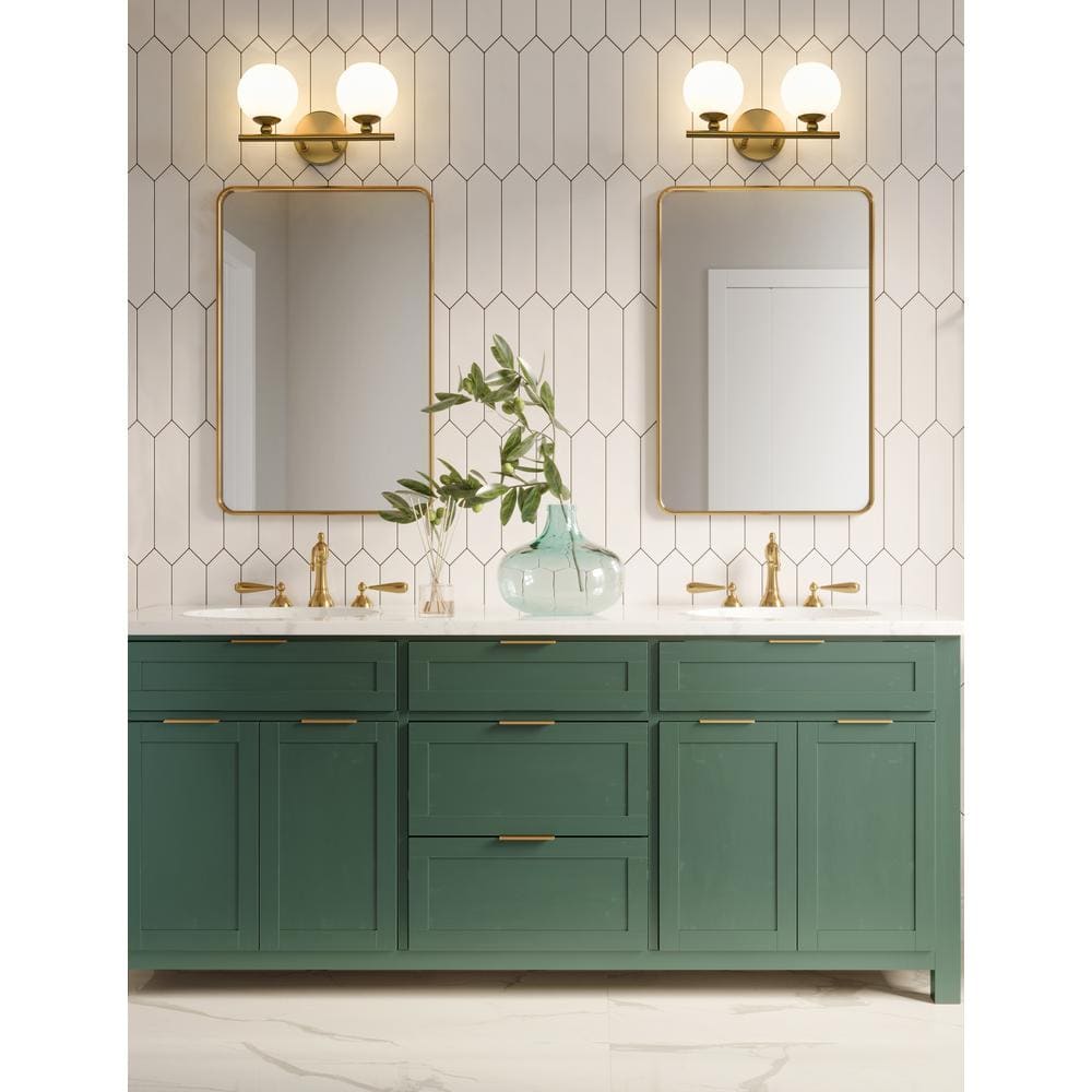 Neoma Modern Gold 2-Light Vanity with Opal Glass Shades
