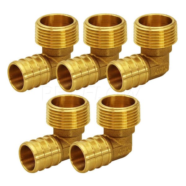 The Plumber's Choice 5/8 in. Brass PEX Barb x 3/4 in. MIP 90-Degree Elbow Pipe  Fitting (5-Pack) 58345PXML - The Home Depot