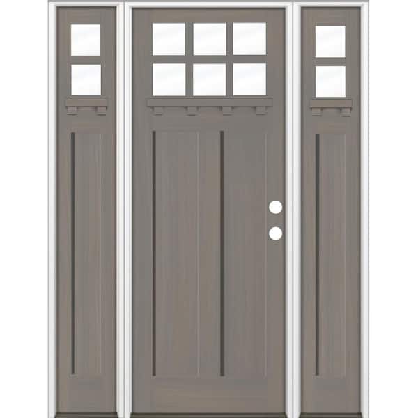 Krosswood Doors 64 in. x 96 in. Craftsman 6-Lite Clear Glass Left Hand Grey Stain Hemlock Wood Prehung Front Door w/ DSL and DS