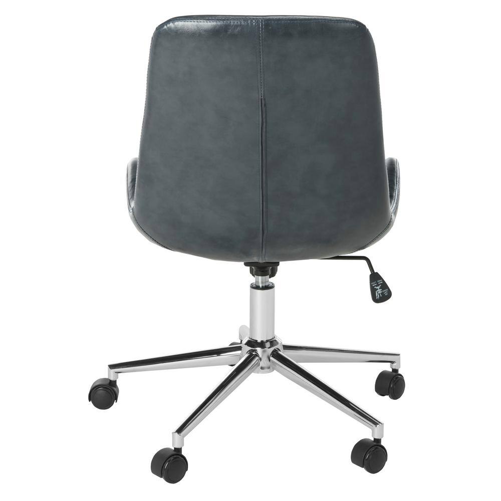 Transitional Dark Grey Faux Leather Chrome Swivel Desk Chair