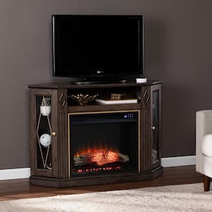 Genovia 47.25 in. Touch Panel Electric Fireplace in Light Brown with Gold Accents