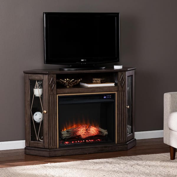 Southern Enterprises Genovia 47.25 in. Touch Panel Electric Fireplace in Light Brown with Gold Accents