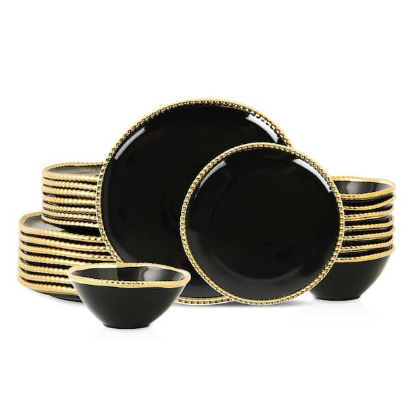 Akoya 24-Piece Black Porcelain Dinnerware Set (Service for 8)