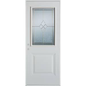 32 in. x 80 in. Geometric Zinc 1/2 Lite 1-Panel Painted White Right-Hand Inswing Steel Prehung Front Door