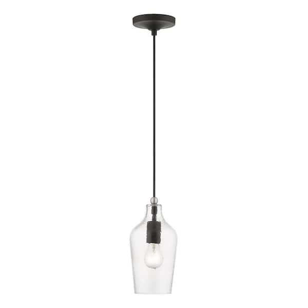 AVIANCE LIGHTING Brenford 1-Light Black Mini Pendant with Brushed Nickel Accent and Clear Water Glass