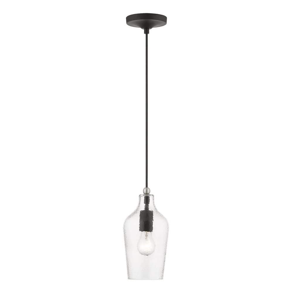 Avery Transitional Mini Pendant in Black and Brushed Nickel with Clear Glass