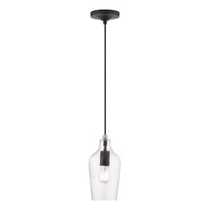 Avery 1-Light Black Mini Pendant with Brushed Nickel Accent and Clear Water Glass