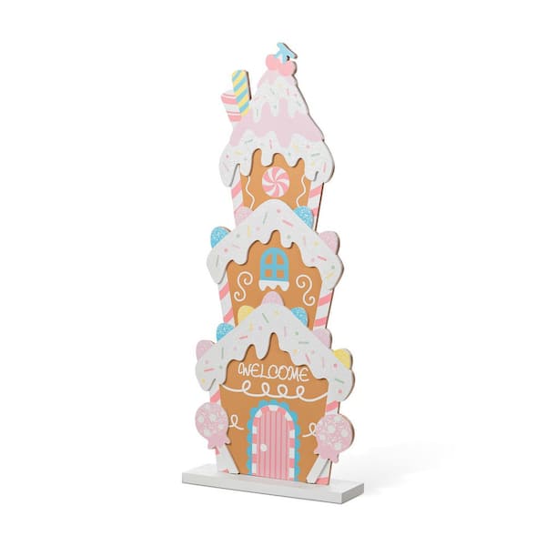 35.25 in. H Wooden Christmas Gingerbread House Porch Decor