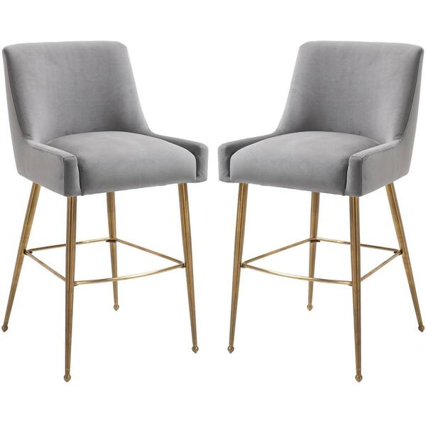 Boyel Living 40 in. Gray Velvet Bar Stool with 4Golden Brushed Legs