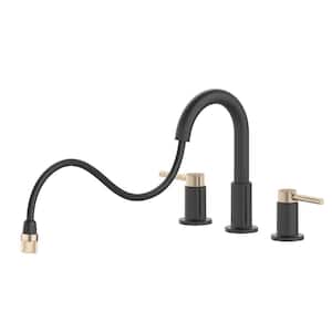 Dorind 8 in. Widespread Double-Handle Pull Down Bathroom Faucet in Matte Black and Matte Gold
