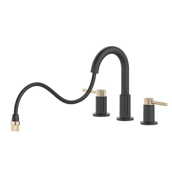 Glacier Bay Dorind 8 in. Widespread Double-Handle Pull Down Bathroom Faucet in Matte Black and Matte Gold
