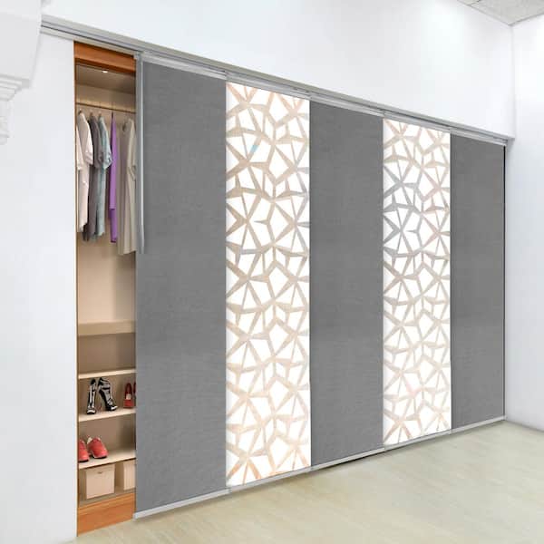 EMOH Morning Mist 58 in. - 110 in. W x 94 in. L Adjustable 5- Panel White Single Rail Panel Track with 23.5 in. Slates
