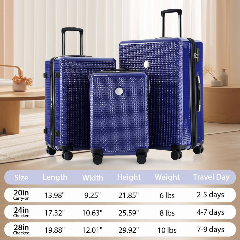 Navy Blue 3-Piece Polycarbonate Hardshell Spinner Luggage Set