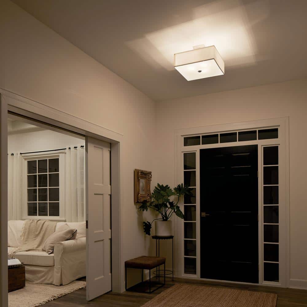 Transitional 18" Satin Etched Glass Semi-Flush Ceiling Light in Black