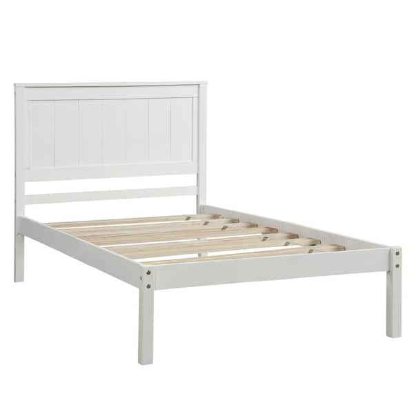 White Wood Frame Twin Size Platform Bed with Headboard