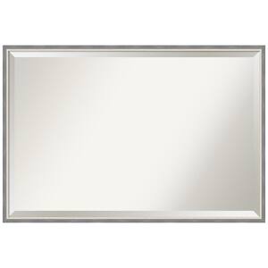 Theo Grey Narrow 37.25 in. x 25.25 in. Beveled Modern Rectangle Wood Framed Bathroom Wall Mirror in Gray