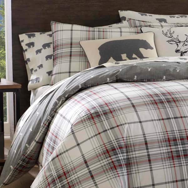 Eddie Bauer Alder 2-Piece Charcoal Gray Plaid Cotton Twin Duvet Cover Set