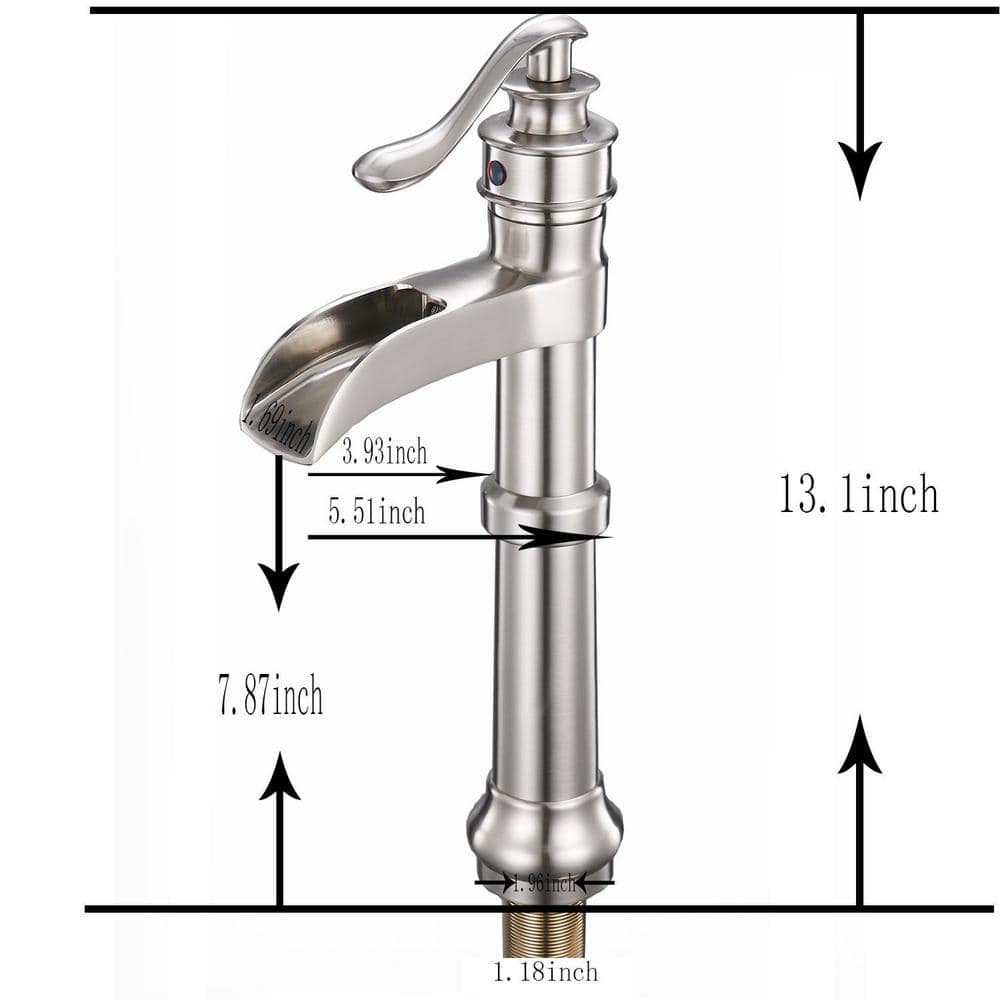 Brushed Nickel Single Handle Waterfall Vessel Sink Faucet