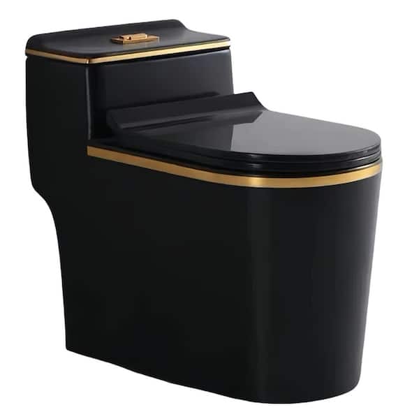 12 in. Rough In 1.45 Gal. Dual Flush GPF Elongated 1-Piece Toilet in Black Seat Included