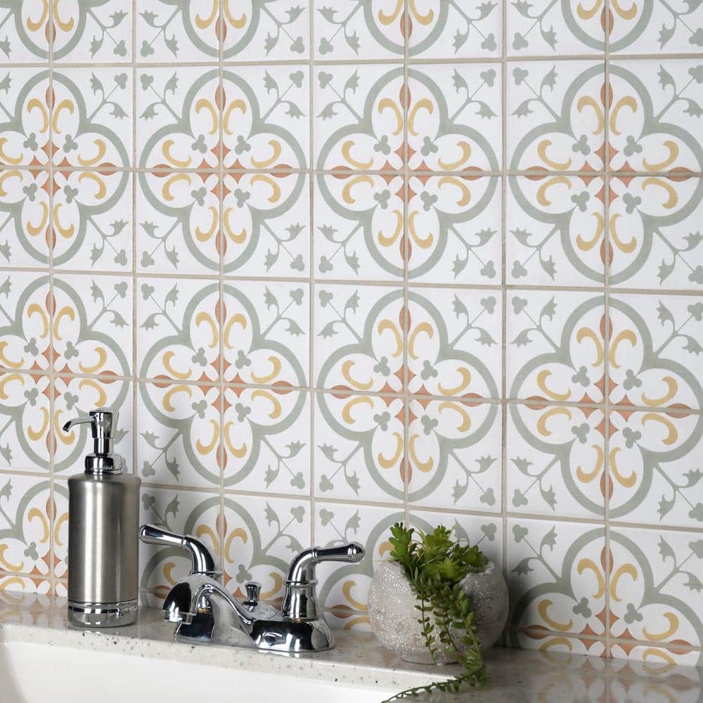 Revival Mini Memory 4" x 4" Off-White Ceramic Patterned Tile