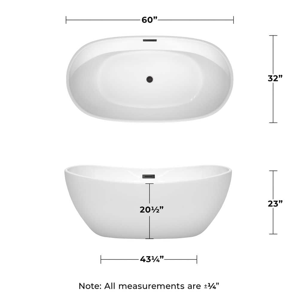 Rebecca 60 Inch White Acrylic Freestanding Bathtub with Matte Black Trim