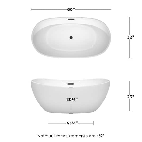 Rebecca 60 in. Acrylic Flatbottom Bathtub in White with Matte Black Trim