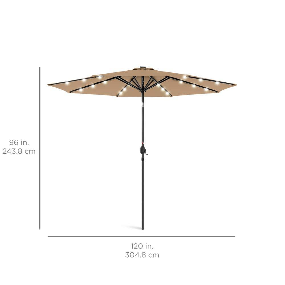 Tan Solar LED Lighted Patio Umbrella with Tilt Adjustment