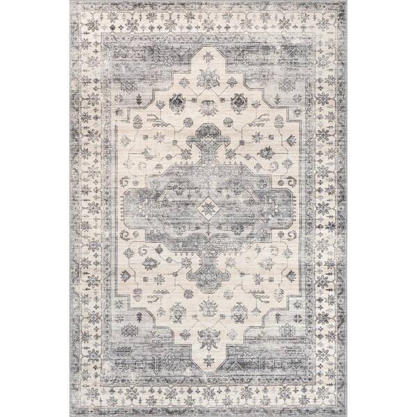 nuLOOM Banks Machine Washable Light Grey 5 ft. x 8 ft. Medallion Area