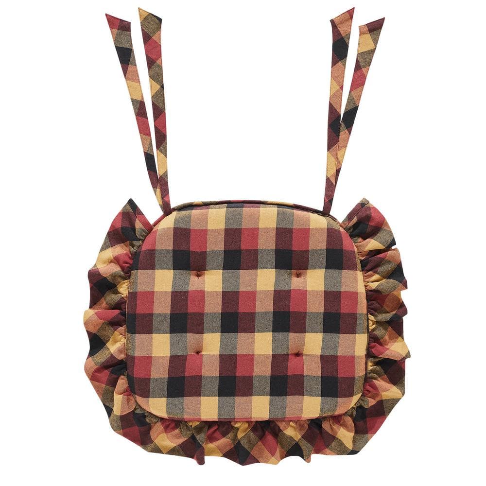 Heritage Farms Deep Burgundy and Tan Checkered Cotton Chair Pad
