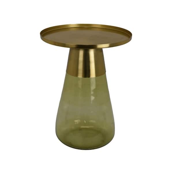 Palio Green and Gold Metal Round with Glass Tapered Plant Stand (15 in. x W 20 in. H)