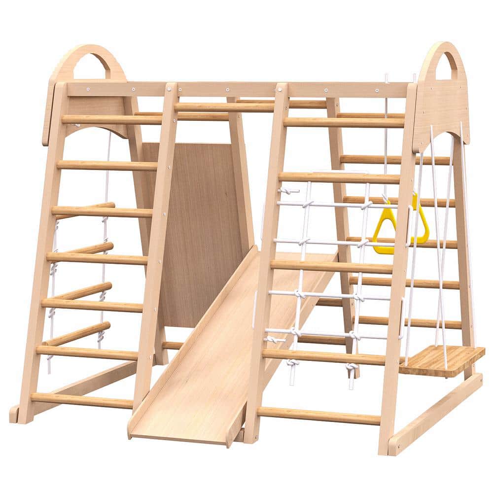 Eco-Friendly Pine Indoor Jungle Gym Playset with Slide and Swing