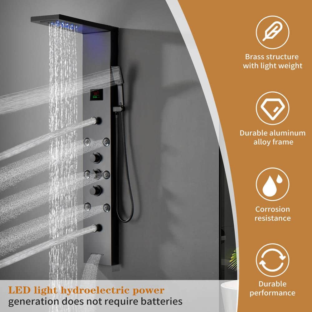 Matte Black 59'' Multi-Function Shower Panel System