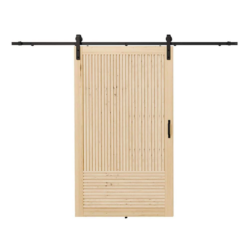 48 in. x 84 in. Natural Pine Fluted, Vertical and Horizontal Slat, Unassembled Wood Sliding Barn Door with Hardware Kit price history on PriceWatchPro