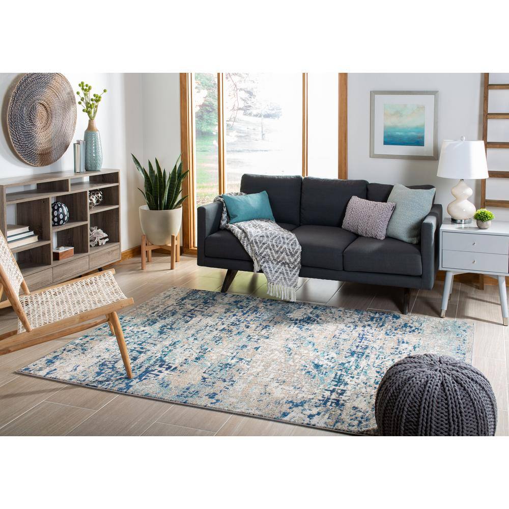 Gray Synthetic Hand-knotted Square Area Rug, 3' x 3'