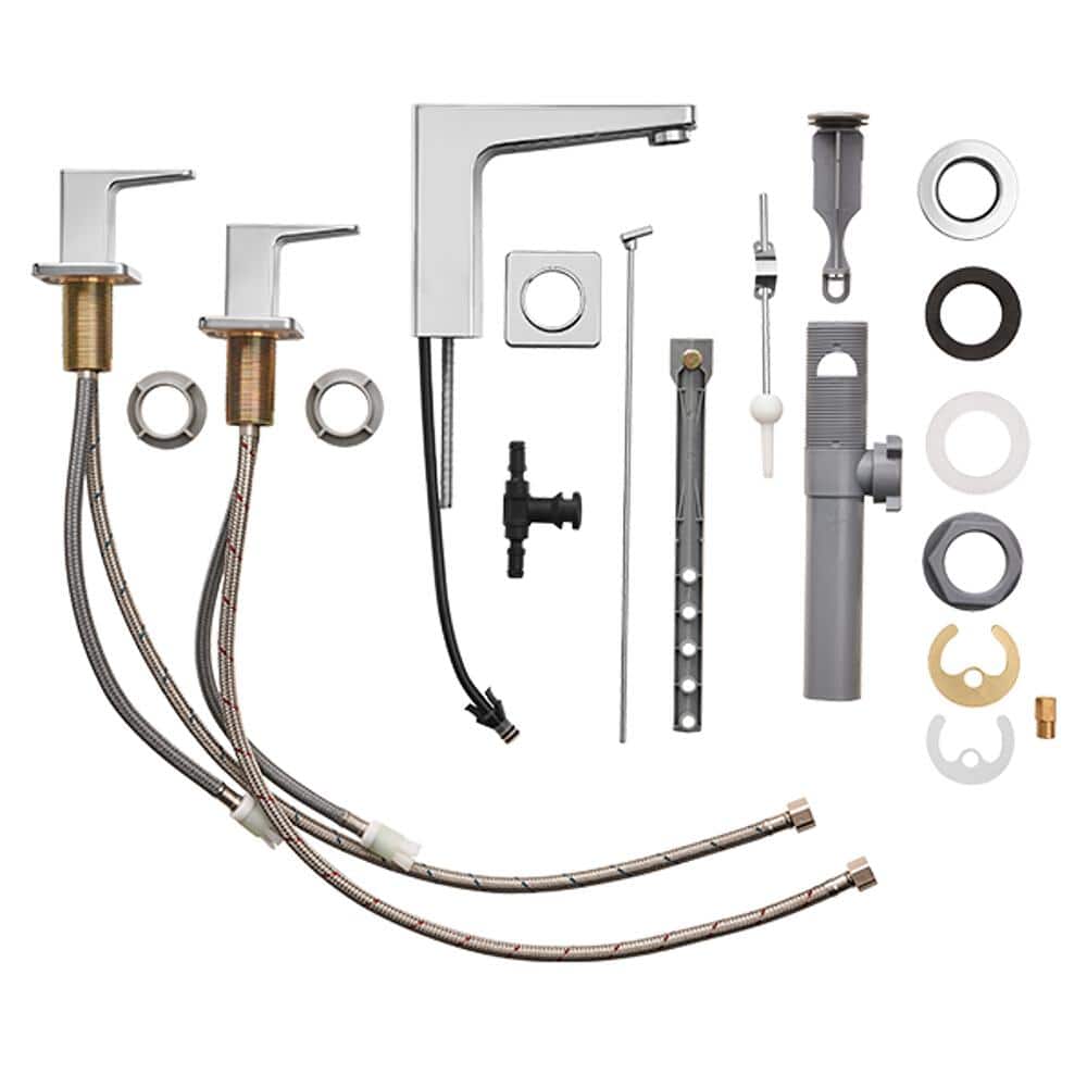 Brushed Nickel Modern Widespread Bathroom Faucet with Lever Handles