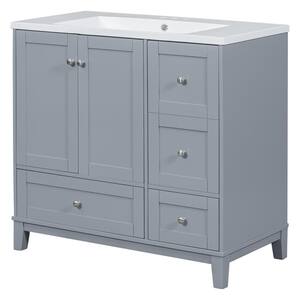 Ami 36" W Gray Freestanding Resin Top Bathroom Vanity Cabinet With USB Charging and 3 Drawers