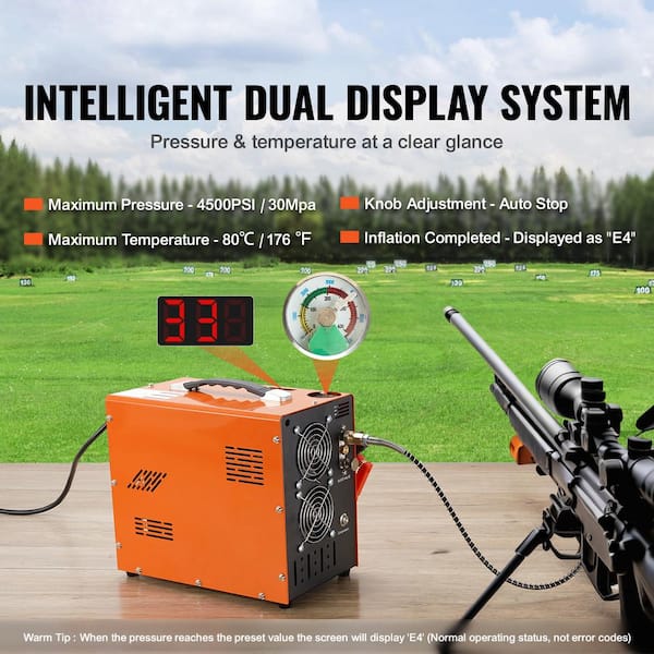 PCP Air Rifle Pump 0.4 Gal. 4500Psi Portable Electric Air Compressor 30Mpa Auto-stop with Built-in Water/Oil Adapter Fan