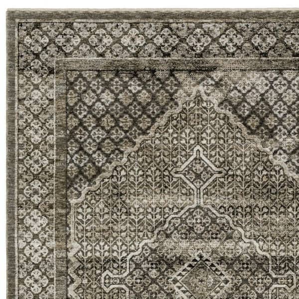 8 ft. x 11 ft. Gray, Beige Medallion Washable Area Rug