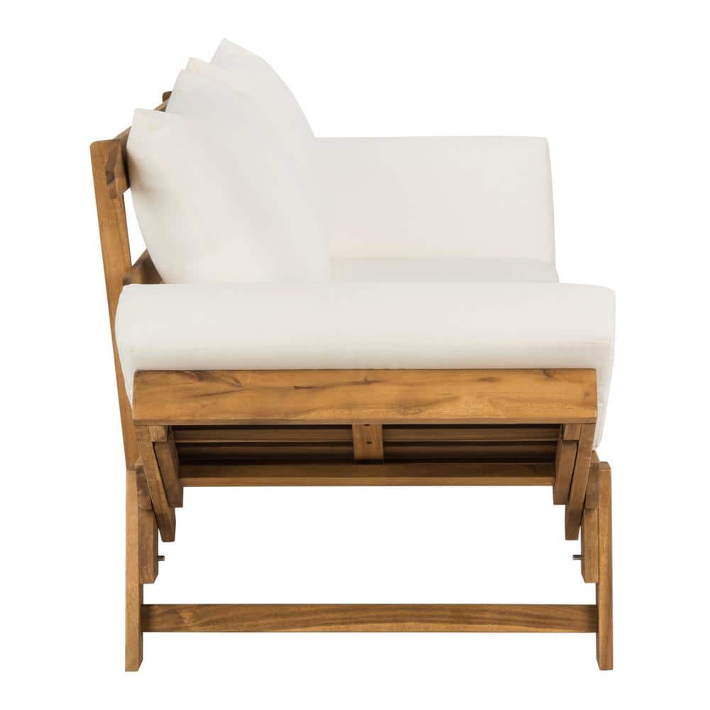 Natural Acacia Wood Daybed with Beige Cushions