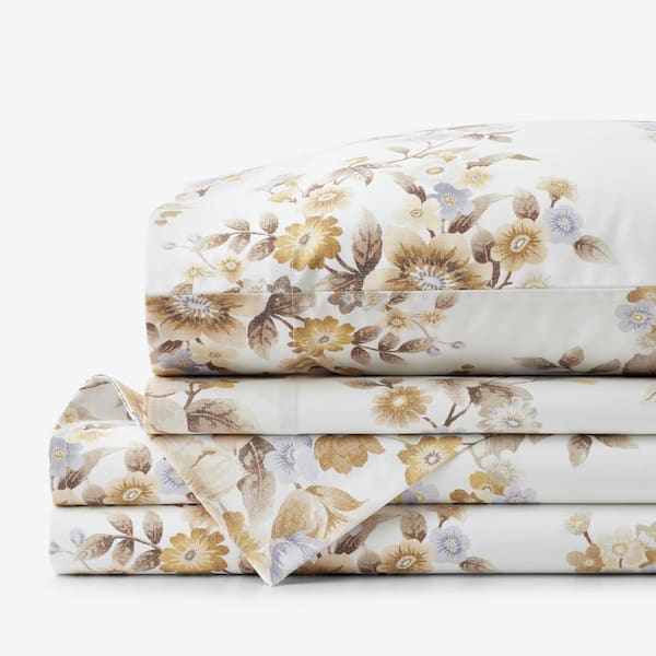 The Company Store Legends Hotel Primrose Bloom Beige Multi Wrinkle-Free Sateen Queen Sheet Set