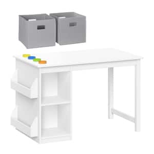 Kids White Art Activity Table with 2 Gray Bins