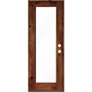 32 in. x 96 in. Rustic Knotty Alder Wood Clear Full-Lite Red Chestnut Stain Left Hand Inswing Single Prehung Front Door
