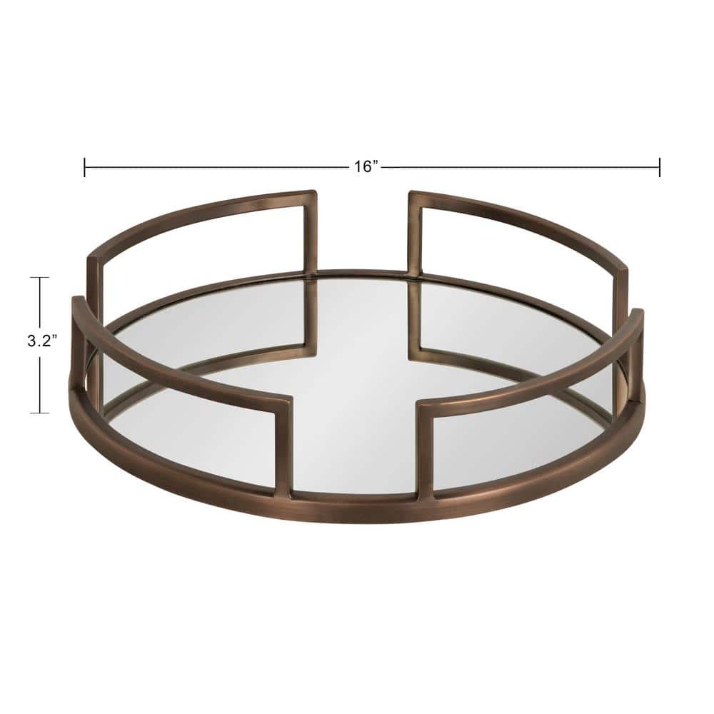Bronze Round Mirrored Glass Decorative Tray, 16 Inch