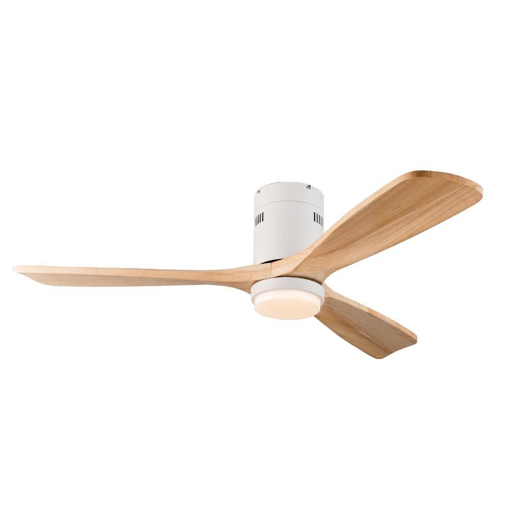 52 in. Indoor LED White Oak Modern Flush Mount Ceiling Fan with App/Remote Control and Solid Wood Blades price history on PriceWatchPro