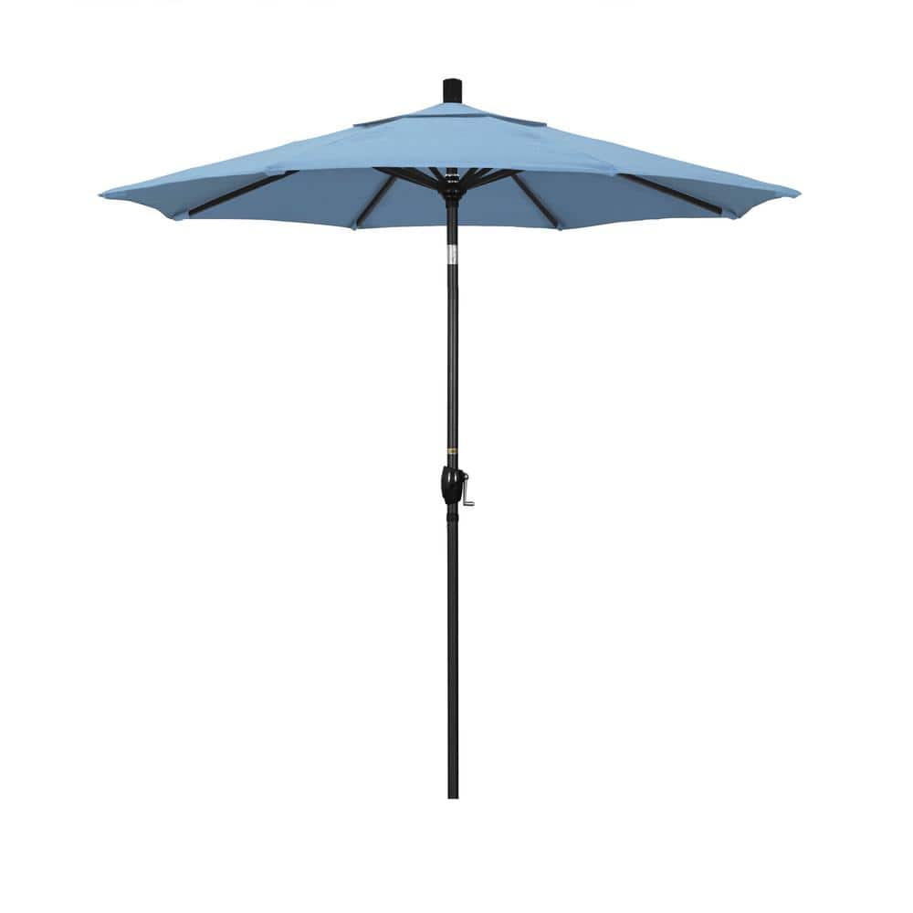 7.5 ft. Black Aluminum Pole Market Aluminum Ribs Push Tilt Crank Lift Patio Umbrella in Air Blue Sunbrella price history on PriceWatchPro