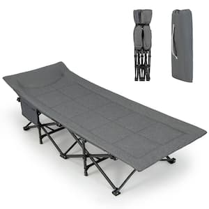 Folding Camping Cot Portable Tent Sleeping Bed with Cushion Headrest Carry Bag Grey